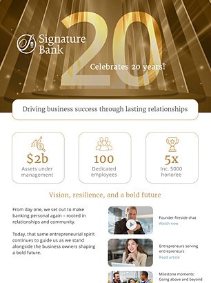 signature bank anniversary landing page screenshot